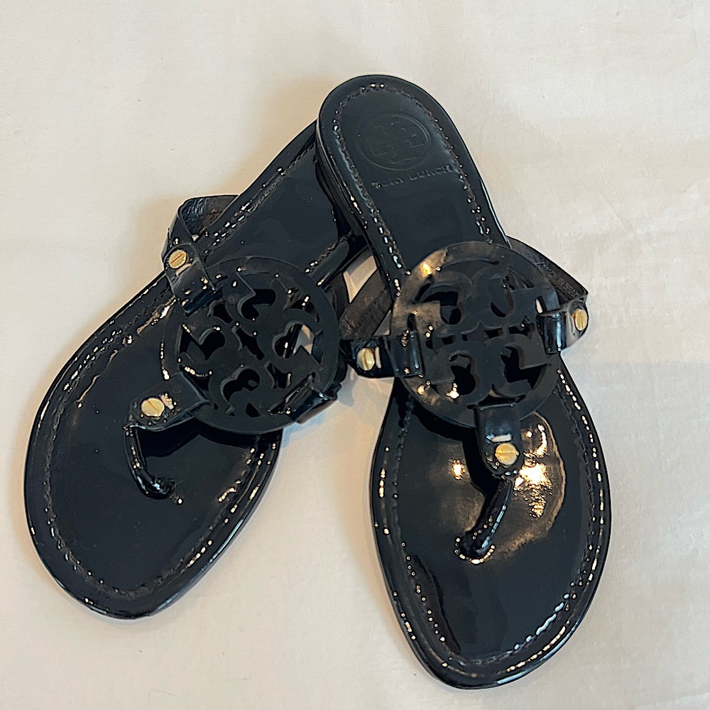 Women's Tory Burch Miller Sandals in Soft Black Patent Leather